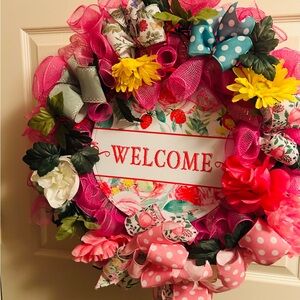 Vibrant Pink Floral Welcome Wreath